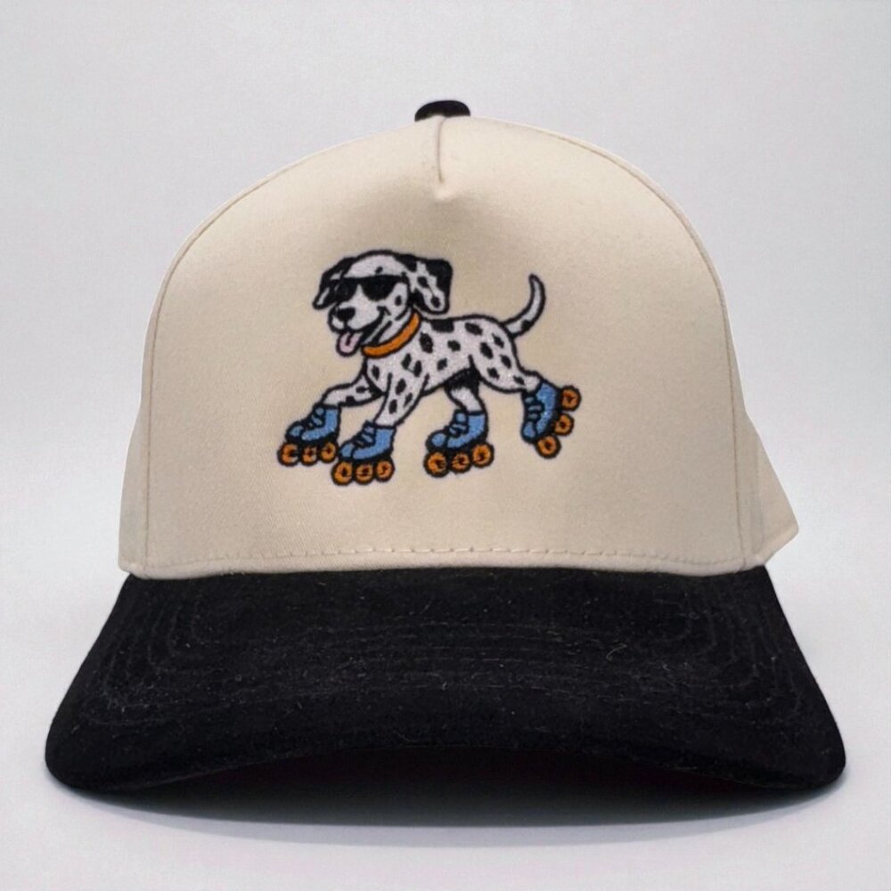 Roller Dog Dalmatian Embroidered Hat | Cream & Black Snapback